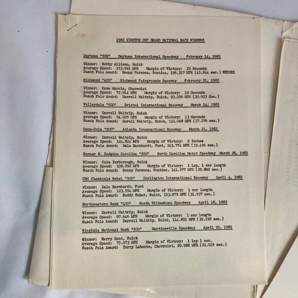 1982 NASCAR Winston Cup Press Kit Mason Dixon 500 Dover Downs Raceway Vintage - Picture 8 of 11
